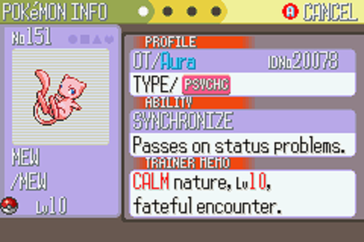 Pokemon Aura Mew Event Distribution for Ruby Sapphire Emerald FireRed  LeafGreen 