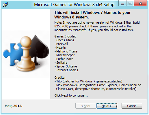 Windows Vista / Windows 7 games ported for Windows 8 Download